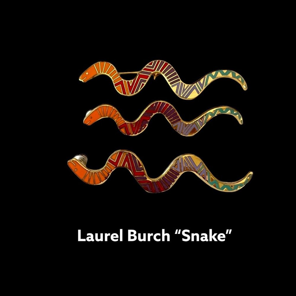 Vintage Laurel Burch Snake Pin Brooch Earrings Cloisonne Rainbow Multico…
